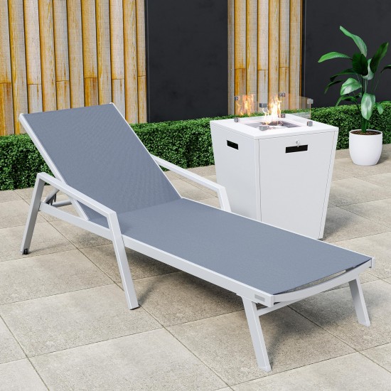 LeisureMod Marlin Grey Aluminum Outdoor Lounge Chair and Fire Pit, Dark Grey