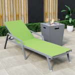 LeisureMod Marlin Modern Grey Aluminum Outdoor Lounge Chair and Fire Pit, Green