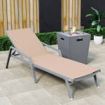 LeisureMod Marlin Grey Aluminum Outdoor Lounge Chair and Fire Pit, Light Brown