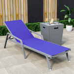 LeisureMod Marlin Grey Aluminum Outdoor Lounge Chair and Fire Pit, Navy Blue