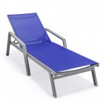 LeisureMod Marlin Grey Aluminum Outdoor Lounge Chair and Fire Pit, Navy Blue