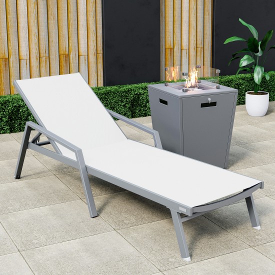 LeisureMod Marlin Modern Grey Aluminum Outdoor Lounge Chair and Fire Pit, White