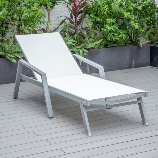 LeisureMod Marlin Modern Grey Aluminum Outdoor Lounge Chair and Fire Pit, White