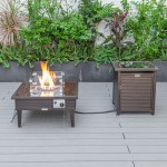 LeisureMod Walbrooke Patio Square Fire Pit, Tank Holder with Slats Design, Brown