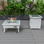 LeisureMod Walbrooke Patio Square Fire Pit, Tank Holder with Slats Design, White