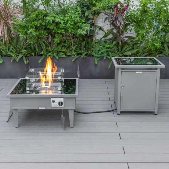 LeisureMod Walbrooke Patio Square Fire Pit and Tank Holder, Grey