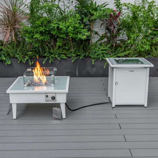LeisureMod Walbrooke Patio Square Fire Pit and Tank Holder, White