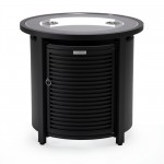 LeisureMod Walbrooke Patio Round Fire Pit, Tank Holder with Slats Design, Black