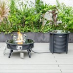 LeisureMod Walbrooke Patio Round Fire Pit, Tank Holder with Slats Design, Black