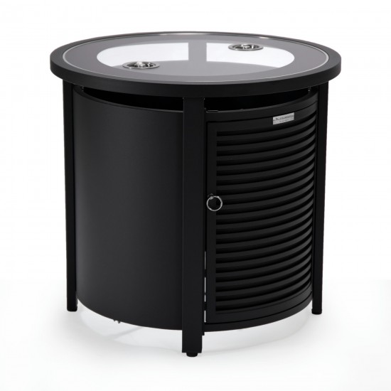 LeisureMod Walbrooke Patio Round Fire Pit, Tank Holder with Slats Design, Black