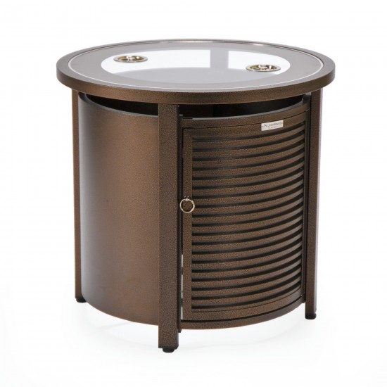 LeisureMod Walbrooke Patio Round Fire Pit, Tank Holder with Slats Design, Brown