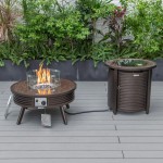 LeisureMod Walbrooke Patio Round Fire Pit, Tank Holder with Slats Design, Brown