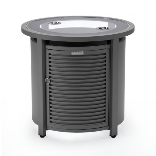 LeisureMod Walbrooke Patio Round Fire Pit, Tank Holder with Slats Design, Grey