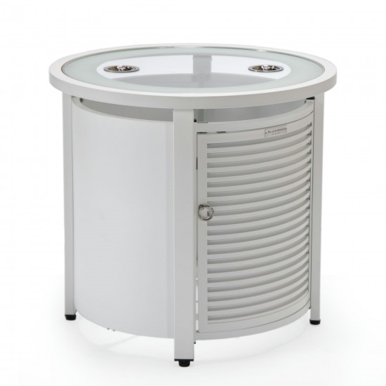 LeisureMod Walbrooke Patio Round Fire Pit, Tank Holder with Slats Design, White