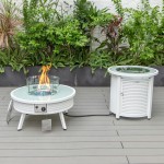 LeisureMod Walbrooke Patio Round Fire Pit, Tank Holder with Slats Design, White