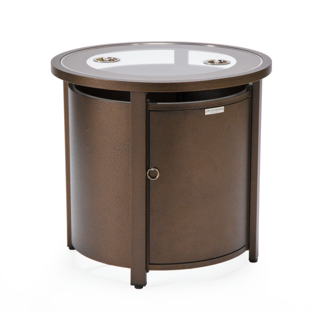 LeisureMod Walbrooke Patio Round Fire Pit and Tank Holder, Brown