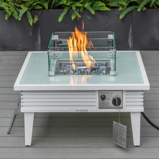 Leisuremod Walbrooke Outdoor Patio Aluminum Square Slats Design Fire Pit, White