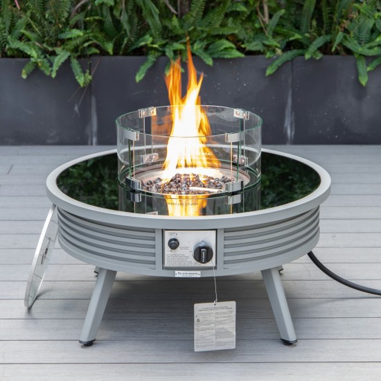 Leisuremod Walbrooke Outdoor Patio Aluminum Round Slats Design Fire Pit, Grey