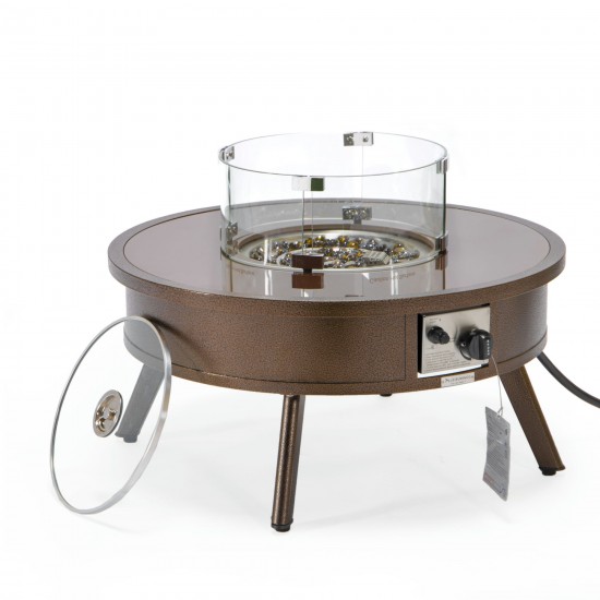 Leisuremod Walbrooke Outdoor Patio Aluminum Round Fire Pit, Brown