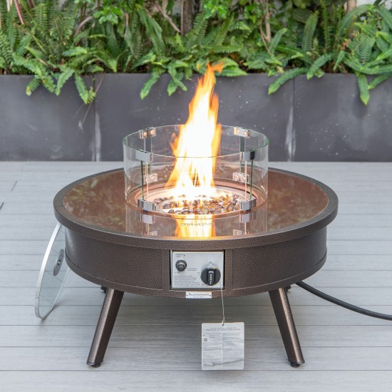 Leisuremod Walbrooke Outdoor Patio Aluminum Round Fire Pit, Brown