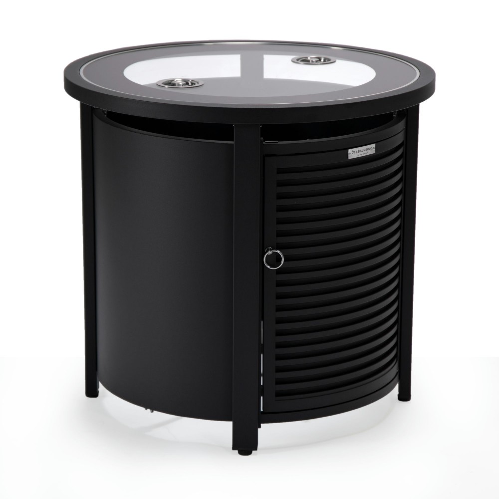 LeisureMod Walbrooke Black Patio Round Tank Holder with Slats Design, Black