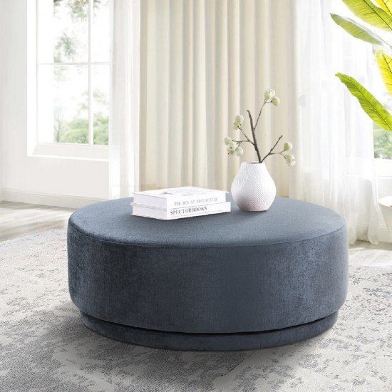 Pasargad Home Cielo Style Round Ottoman- Wood with Fabric Swivel Base Ottoman