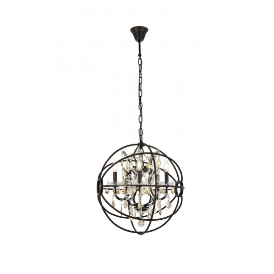 Geneva 5 light Dark Bronze Pendant Golden Teak (Smoky) Royal Cut crystal