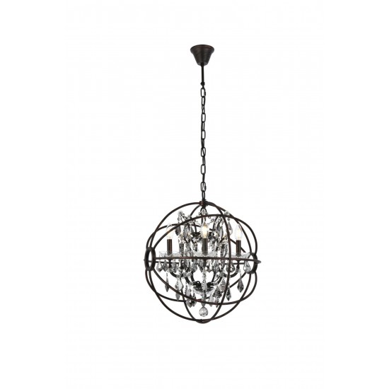 Geneva 5 light dark bronze Pendant Silver Shade (Grey) Royal Cut crystal