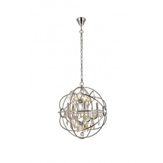 Geneva 5 light polished nickel Pendant Golden Teak (Smoky) Royal Cut crystal