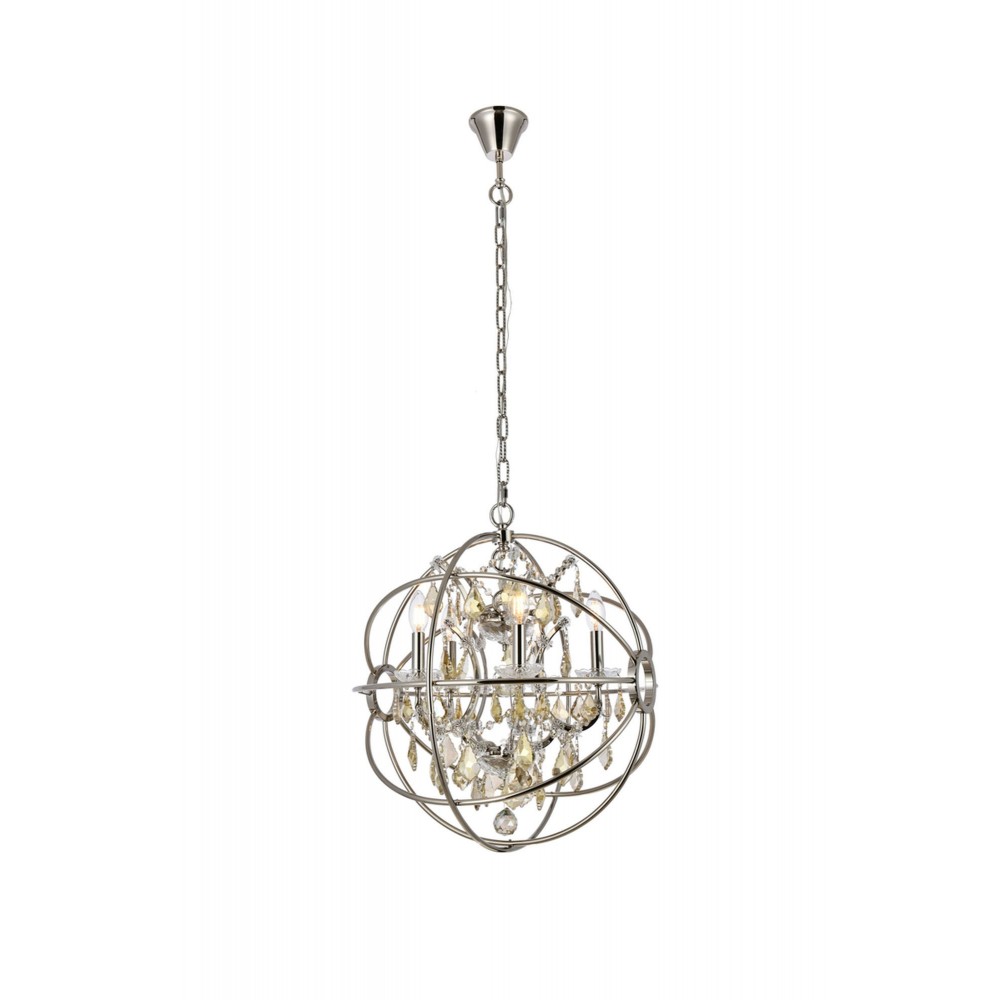 Geneva 5 light polished nickel Pendant Golden Teak (Smoky) Royal Cut crystal