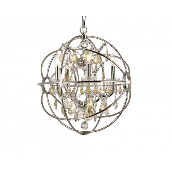 Geneva 5 light polished nickel Pendant Golden Teak (Smoky) Royal Cut crystal