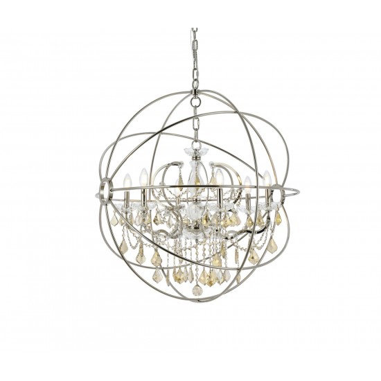 Geneva 6 light polished nickel Chandelier Golden Teak (Smoky), 1130D32PN-GT/RC