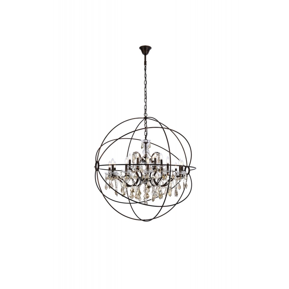 Geneva 18 light Dark Bronze Chandelier Golden Teak (Smoky) Royal Cut crystal