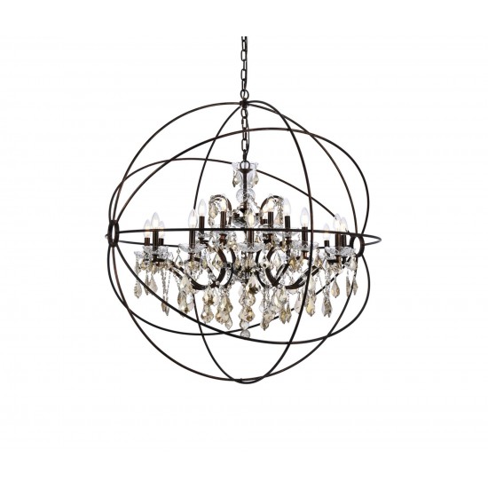 Geneva 18 light Dark Bronze Chandelier Golden Teak (Smoky) Royal Cut crystal