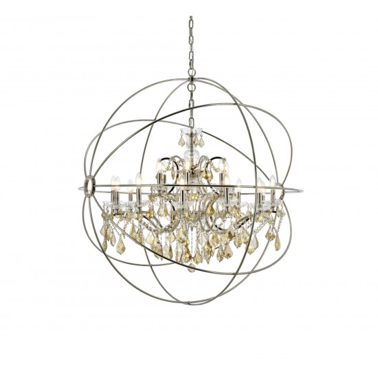 Geneva 18 light polished nickel Chandelier Golden Teak (Smoky) Royal Cut crystal