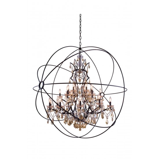 Geneva 25 light Dark Bronze Chandelier Golden Teak (Smoky) Royal Cut crystal