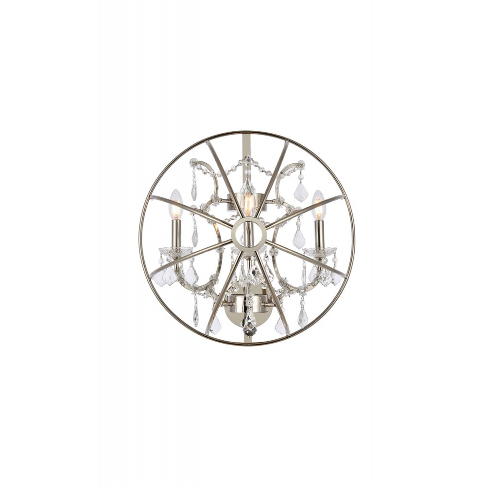 Geneva 3 light polished nickel Wall Sconce Clear Royal Cut crystal