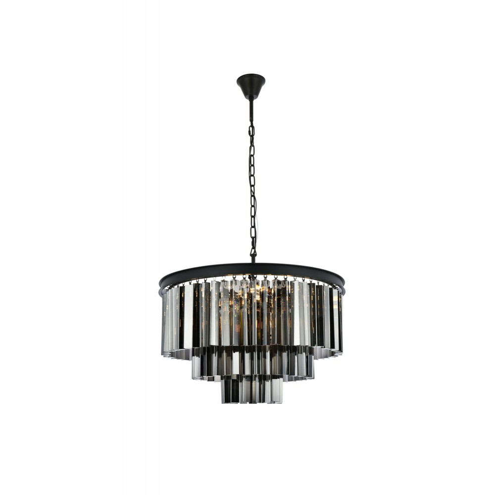 Sydney 9 light Matte Black Chandelier Silver Shade (Grey), 1201D26MB-SS/RC