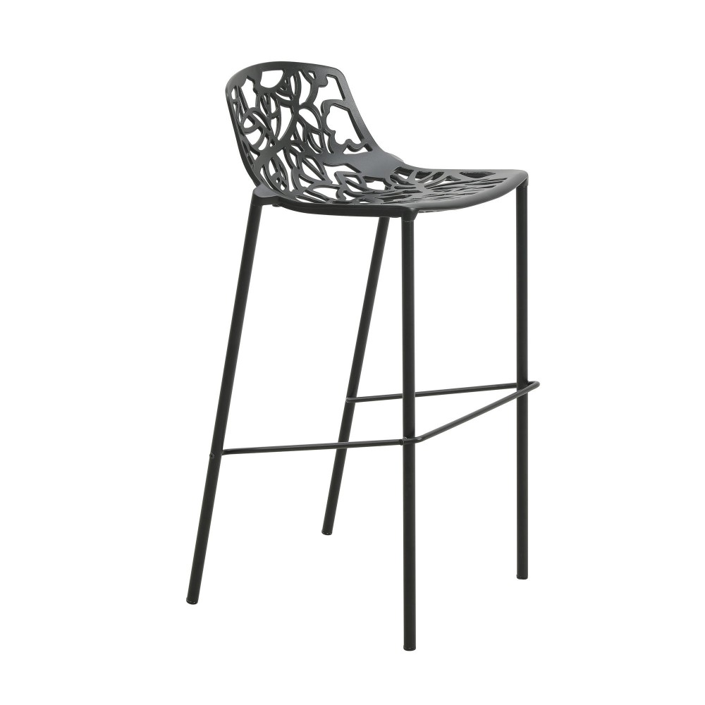 LeisureMod Devon Mid-Century Modern Aluminum Bar Stool, Black