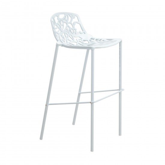 LeisureMod Devon Mid-Century Modern Aluminum Bar Stool, White