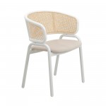 Leisuremod Ervilla Modern Dining Chair with Steel Legs and Wicker Back, Beige