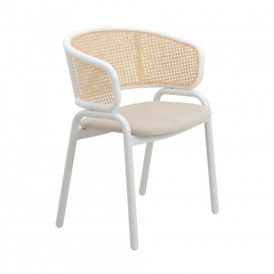 Leisuremod Ervilla Modern Dining Chair with Steel Legs and Wicker Back, Beige