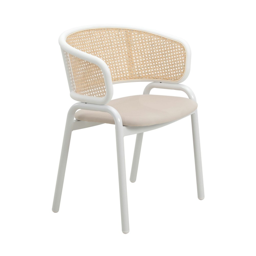 Leisuremod Ervilla Modern Dining Chair with Steel Legs and Wicker Back, Beige