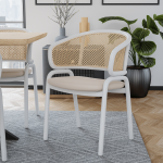 Leisuremod Ervilla Modern Dining Chair with Steel Legs and Wicker Back, Beige