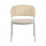 Leisuremod Ervilla Modern Dining Chair with Steel Legs and Wicker Back, Beige