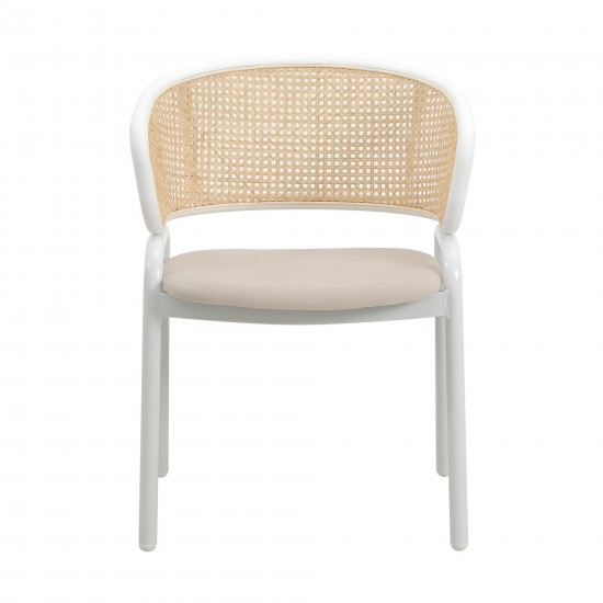 Leisuremod Ervilla Modern Dining Chair with Steel Legs and Wicker Back, Beige