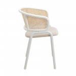 Leisuremod Ervilla Modern Dining Chair with Steel Legs and Wicker Back, Beige