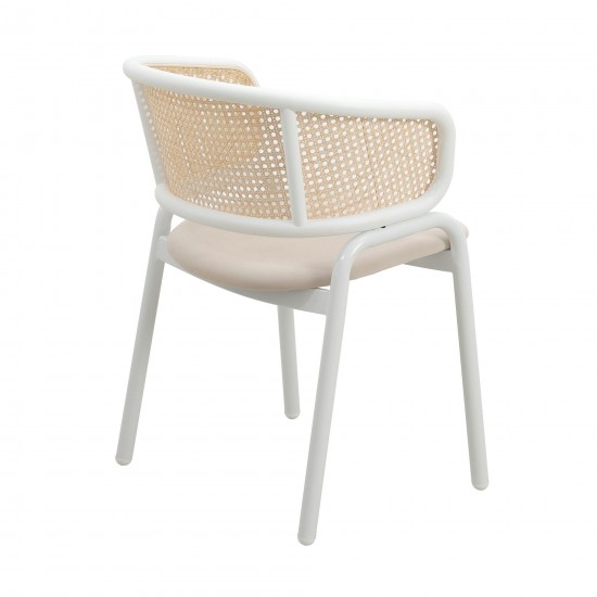 Leisuremod Ervilla Modern Dining Chair with Steel Legs and Wicker Back, Beige