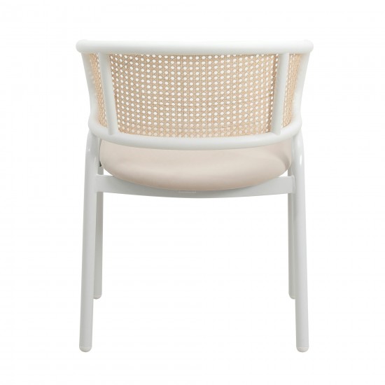 Leisuremod Ervilla Modern Dining Chair with Steel Legs and Wicker Back, Beige