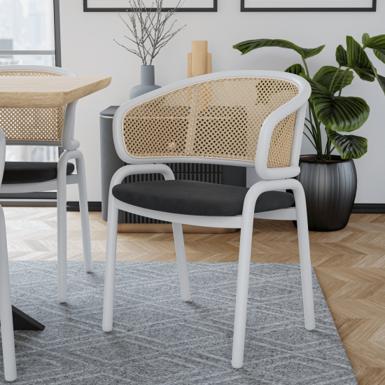 Leisuremod Ervilla Modern Dining Chair with Steel Legs and Wicker Back, Black